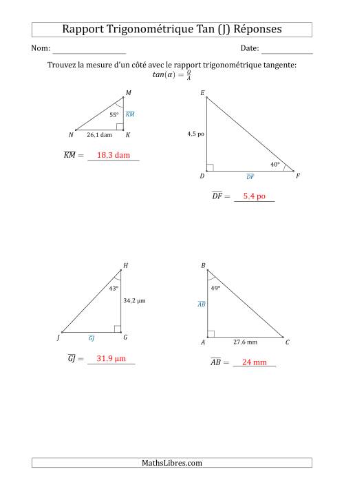Calcul de la Mesure d'un Côté Avec le Rapport Trigonométrique Tangente (J) page 2