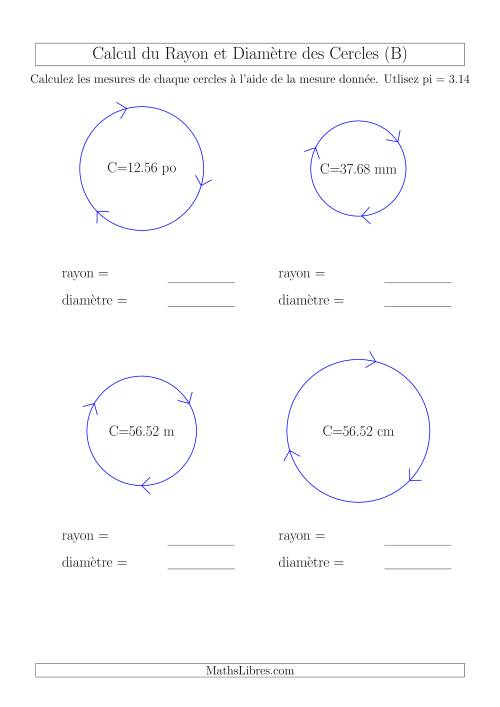 Calcul du Rayon & Diamètre à Partir de la Circonférence (B)