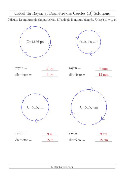 Calcul du Rayon & Diamètre à Partir de la Circonférence (B) page 2