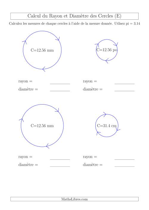 Calcul du Rayon & Diamètre à Partir de la Circonférence (E)