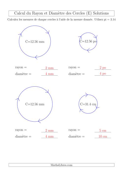 Calcul du Rayon & Diamètre à Partir de la Circonférence (E) page 2