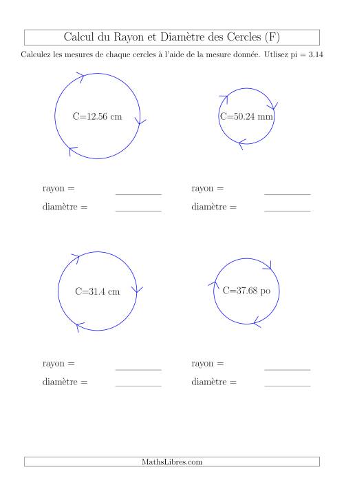 Calcul du Rayon & Diamètre à Partir de la Circonférence (F)