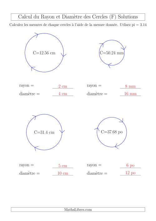 Calcul du Rayon & Diamètre à Partir de la Circonférence (F) page 2