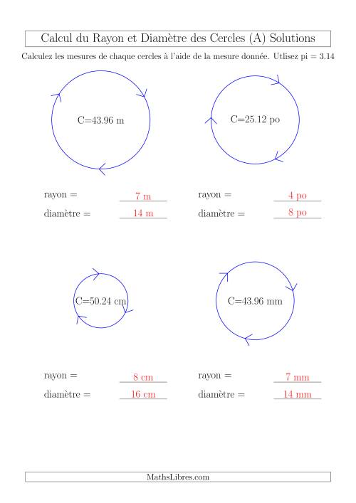 Calcul du Rayon & Diamètre à Partir de la Circonférence (Tout) page 2