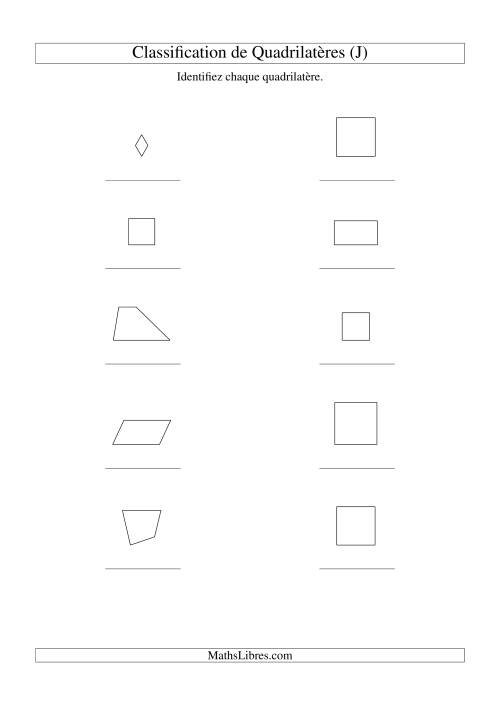Classification de quadrilatères (carrés, rectangles, parallélogrammes, trapèzes, losanges et non-définis) (J)