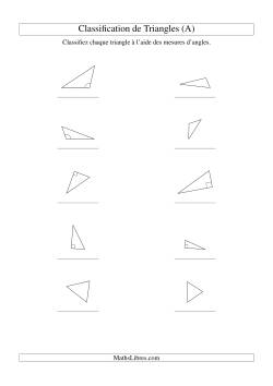 Classification de triangles à l'aide de leurs angles