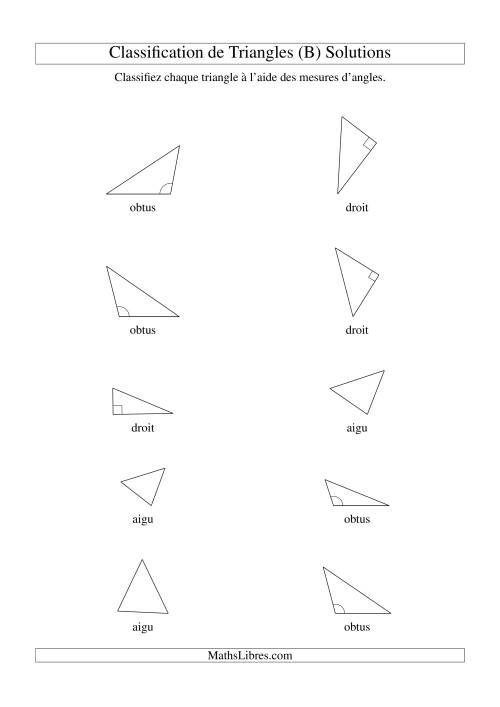 Classification de triangles à l'aide de leurs angles (B) page 2