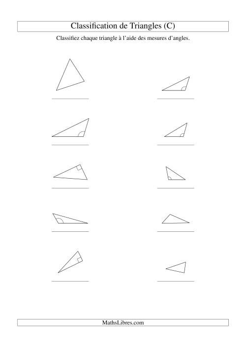 Classification de triangles à l'aide de leurs angles (C)