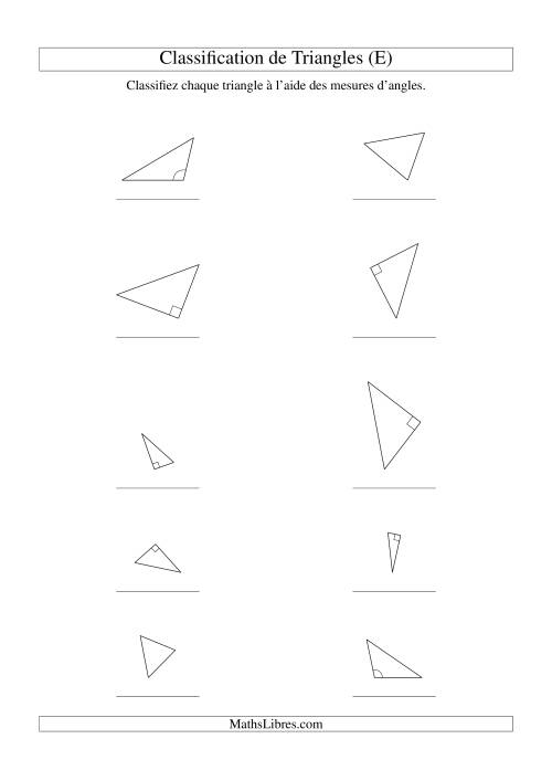 Classification de triangles à l'aide de leurs angles (E)