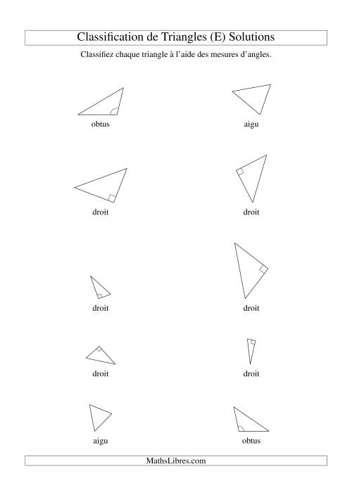 Classification de triangles à l'aide de leurs angles (E) page 2