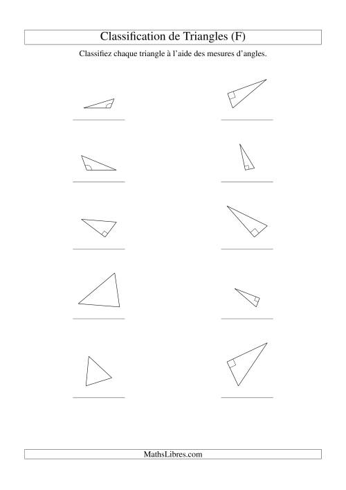 Classification de triangles à l'aide de leurs angles (F)