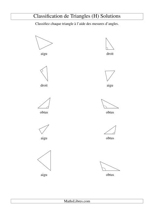 Classification de triangles à l'aide de leurs angles (H) page 2
