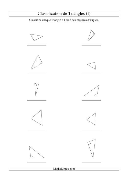 Classification de triangles à l'aide de leurs angles (I)
