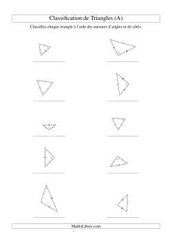 Classification de triangles à l'aide de leurs angles et mesures de côtés