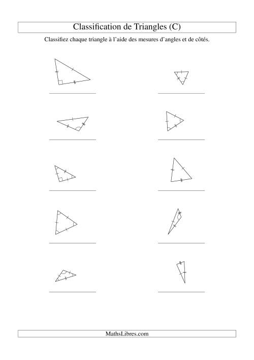 Classification de triangles à l'aide de leurs angles et mesures de côtés (C)
