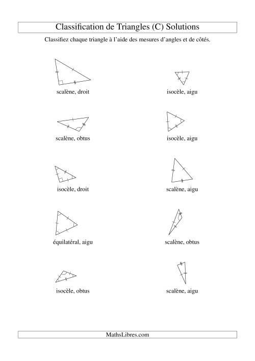 Classification de triangles à l'aide de leurs angles et mesures de côtés (C) page 2