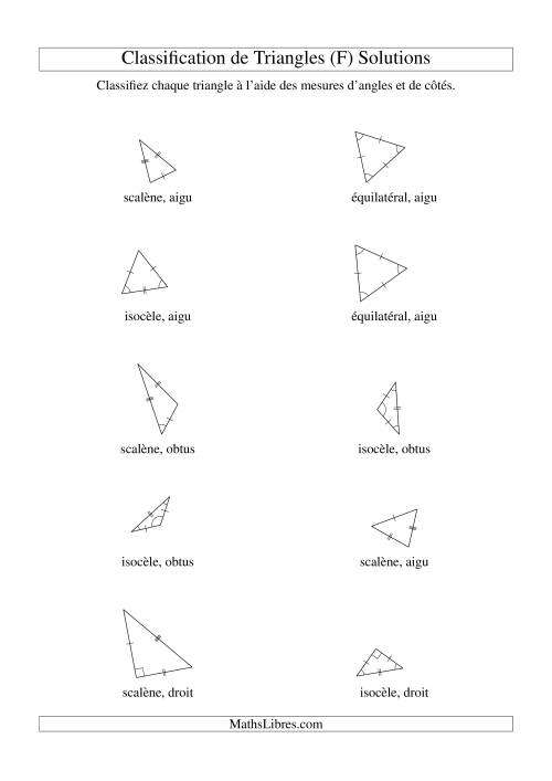 Classification de triangles à l'aide de leurs angles et mesures de côtés (F) page 2