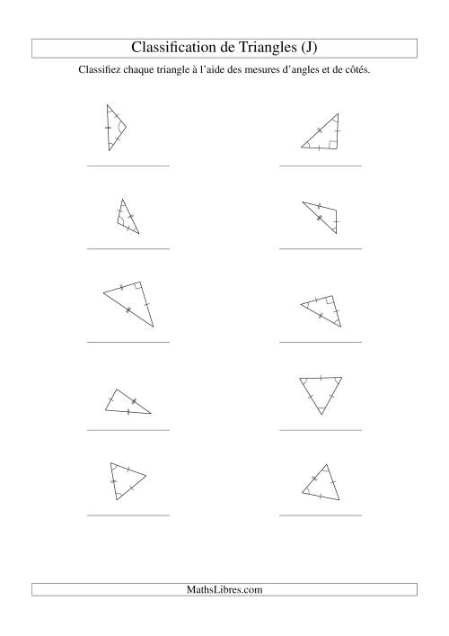 Classification de triangles à l'aide de leurs angles et mesures de côtés (J)