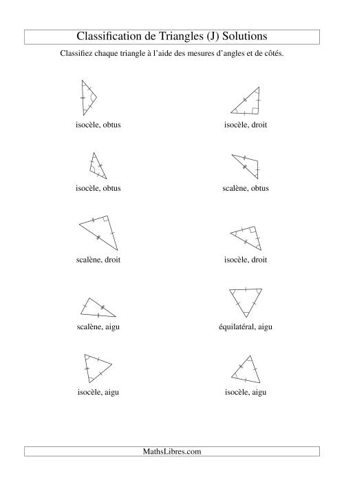Classification de triangles à l'aide de leurs angles et mesures de côtés (J) page 2