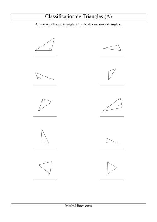 Classification de triangles à l'aide de leurs angles (Tout)