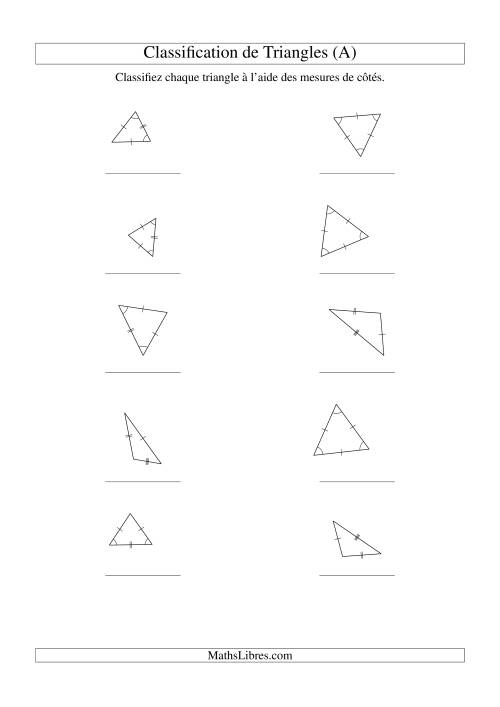 Classification de triangles à l'aide de leurs mesures de côtés (A)