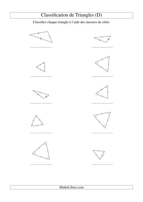 Classification de triangles à l'aide de leurs mesures de côtés (D)