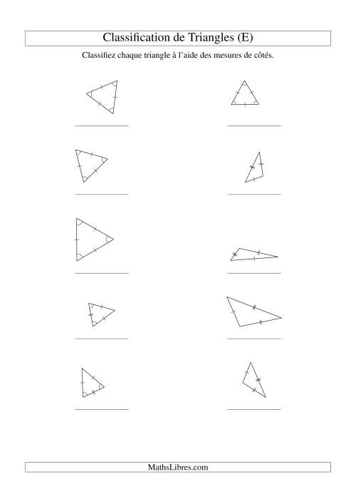 Classification de triangles à l'aide de leurs mesures de côtés (E)