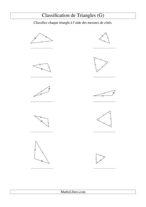 Classification de triangles à l'aide de leurs mesures de côtés (G)