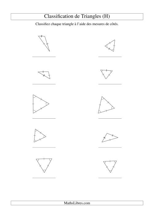 Classification de triangles à l'aide de leurs mesures de côtés (H)