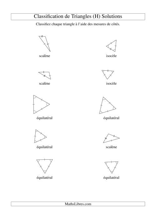 Classification de triangles à l'aide de leurs mesures de côtés (H) page 2