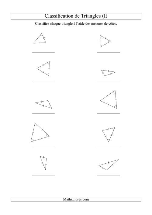 Classification de triangles à l'aide de leurs mesures de côtés (I)