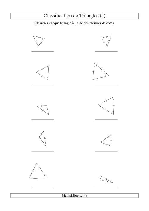 Classification de triangles à l'aide de leurs mesures de côtés (J)