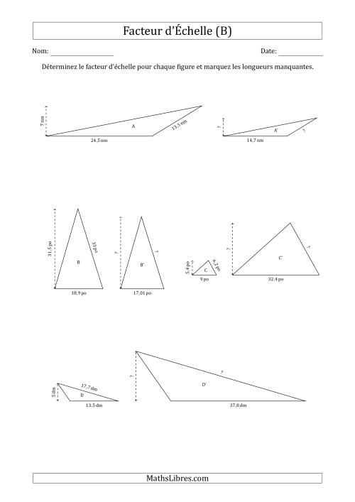 Déterminer les Facteurs d'Échelles des Triangles et Déterminer les Longeurs Manquantes (Facteur d'Échelle à un Intervalle de 0,1) (B)