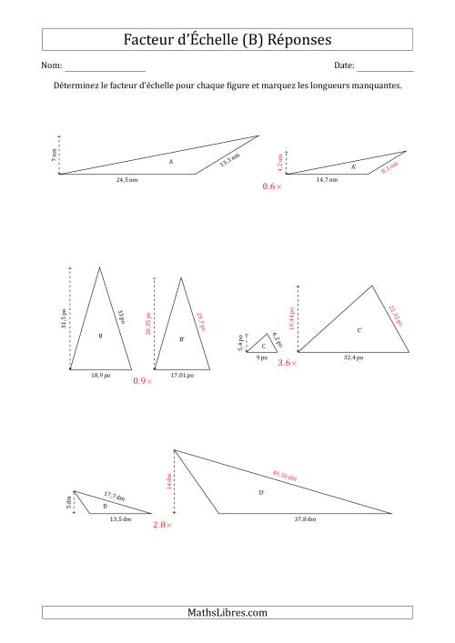 Déterminer les Facteurs d'Échelles des Triangles et Déterminer les Longeurs Manquantes (Facteur d'Échelle à un Intervalle de 0,1) (B) page 2
