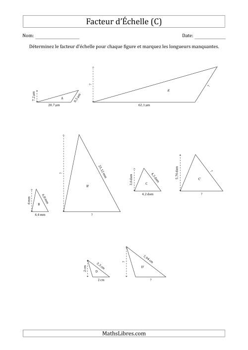 Déterminer les Facteurs d'Échelles des Triangles et Déterminer les Longeurs Manquantes (Facteur d'Échelle à un Intervalle de 0,1) (C)