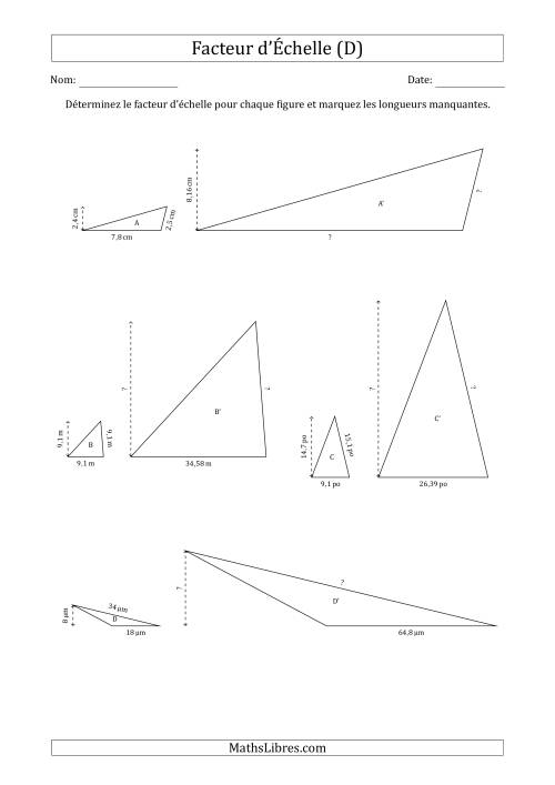 Déterminer les Facteurs d'Échelles des Triangles et Déterminer les Longeurs Manquantes (Facteur d'Échelle à un Intervalle de 0,1) (D)