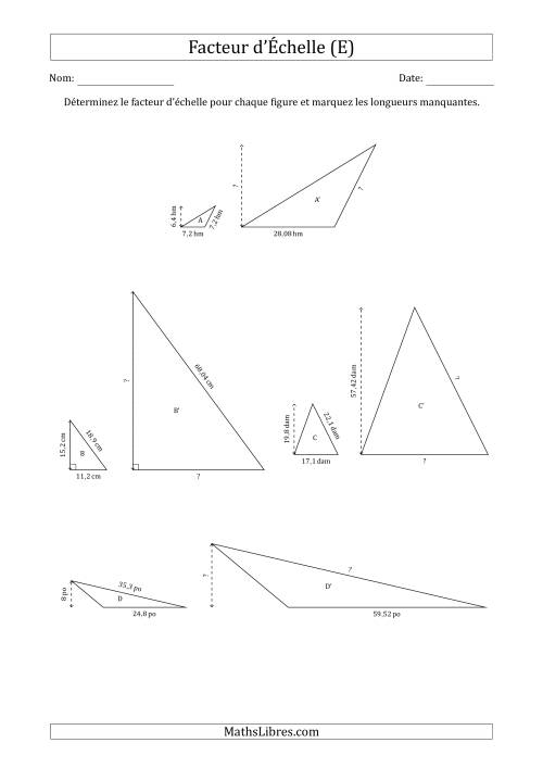 Déterminer les Facteurs d'Échelles des Triangles et Déterminer les Longeurs Manquantes (Facteur d'Échelle à un Intervalle de 0,1) (E)