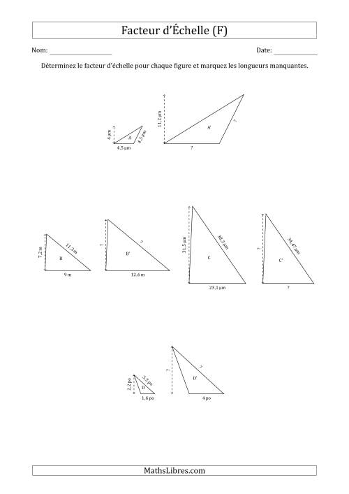 Déterminer les Facteurs d'Échelles des Triangles et Déterminer les Longeurs Manquantes (Facteur d'Échelle à un Intervalle de 0,1) (F)