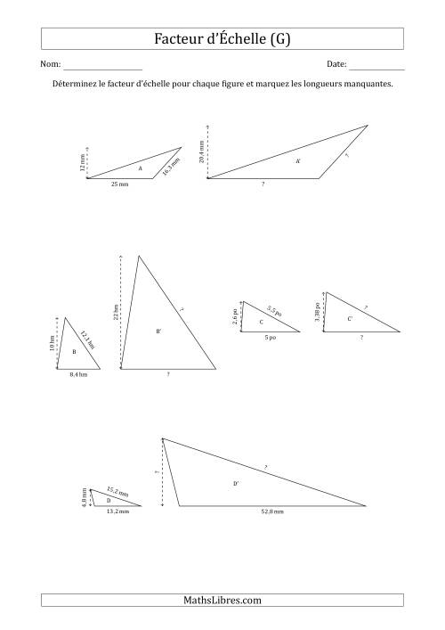 Déterminer les Facteurs d'Échelles des Triangles et Déterminer les Longeurs Manquantes (Facteur d'Échelle à un Intervalle de 0,1) (G)