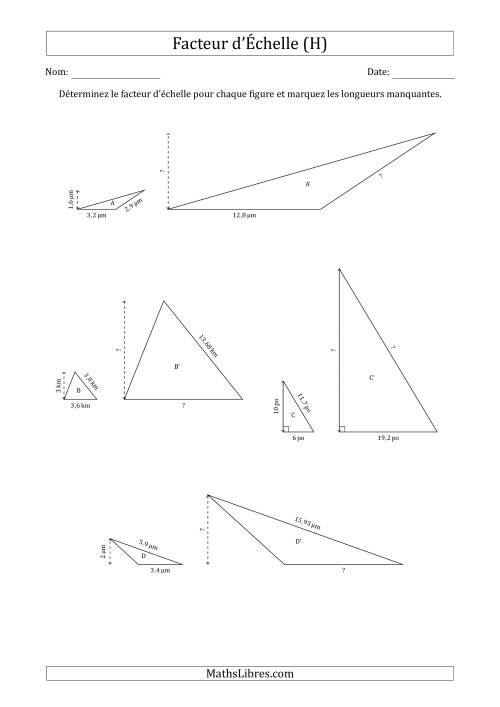 Déterminer les Facteurs d'Échelles des Triangles et Déterminer les Longeurs Manquantes (Facteur d'Échelle à un Intervalle de 0,1) (H)