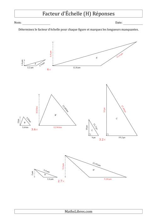 Déterminer les Facteurs d'Échelles des Triangles et Déterminer les Longeurs Manquantes (Facteur d'Échelle à un Intervalle de 0,1) (H) page 2
