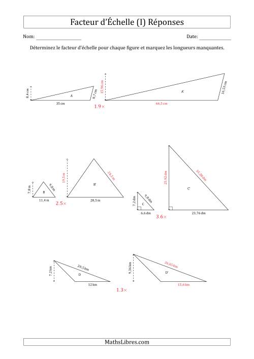 Déterminer les Facteurs d'Échelles des Triangles et Déterminer les Longeurs Manquantes (Facteur d'Échelle à un Intervalle de 0,1) (I) page 2