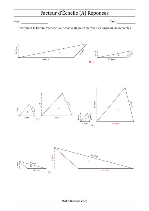 Déterminer les Facteurs d'Échelles des Triangles et Déterminer les Longeurs Manquantes (Facteur d'Échelle à un Intervalle de 0,5) (A) page 2