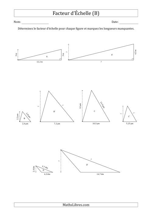 Déterminer les Facteurs d'Échelles des Triangles et Déterminer les Longeurs Manquantes (Facteur d'Échelle à un Intervalle de 0,5) (B)