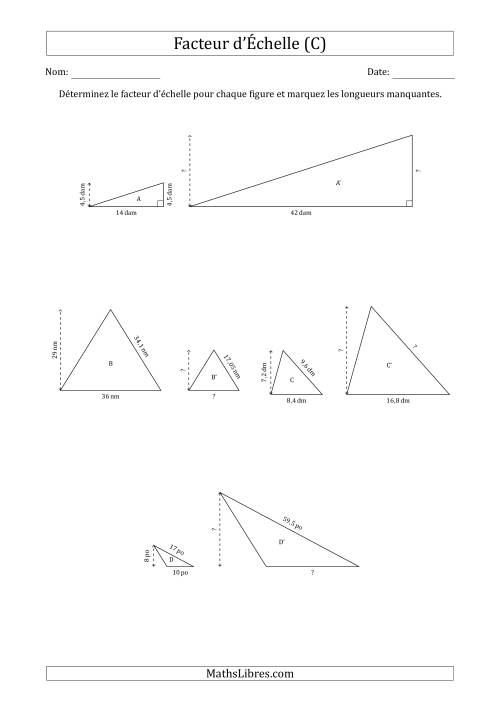 Déterminer les Facteurs d'Échelles des Triangles et Déterminer les Longeurs Manquantes (Facteur d'Échelle à un Intervalle de 0,5) (C)