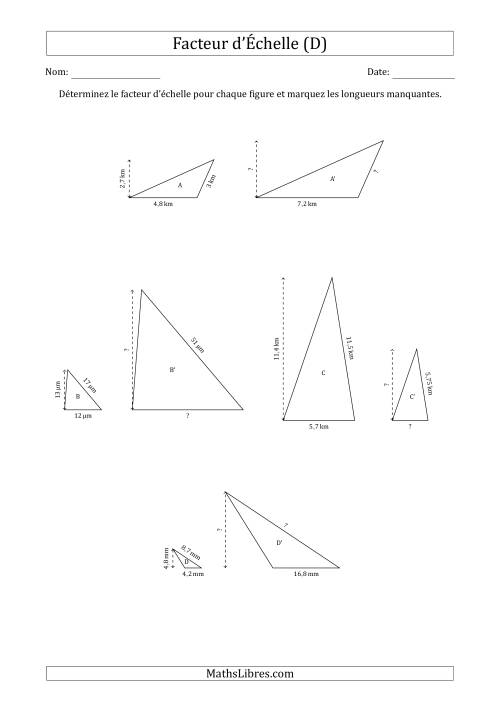 Déterminer les Facteurs d'Échelles des Triangles et Déterminer les Longeurs Manquantes (Facteur d'Échelle à un Intervalle de 0,5) (D)