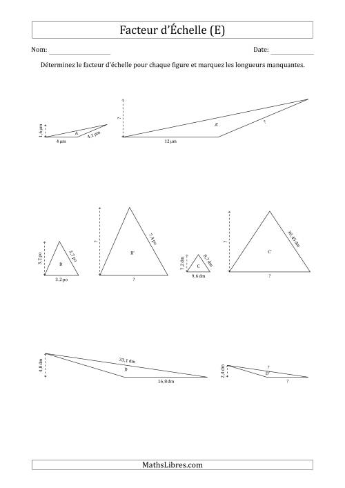 Déterminer les Facteurs d'Échelles des Triangles et Déterminer les Longeurs Manquantes (Facteur d'Échelle à un Intervalle de 0,5) (E)