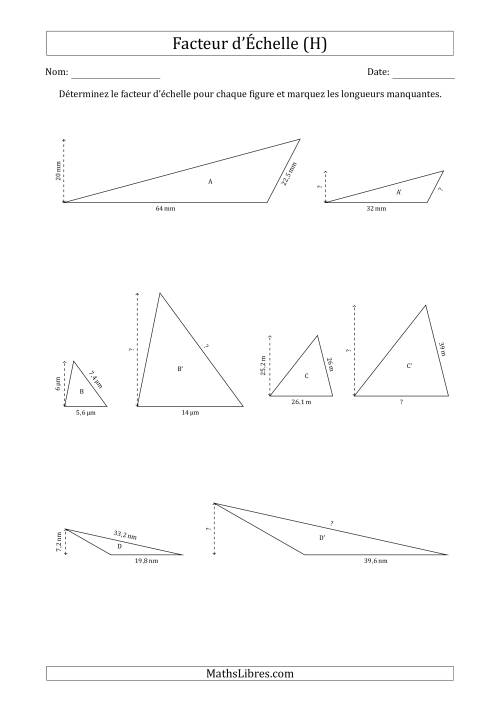 Déterminer les Facteurs d'Échelles des Triangles et Déterminer les Longeurs Manquantes (Facteur d'Échelle à un Intervalle de 0,5) (H)