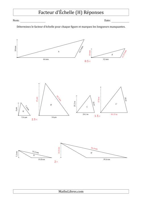 Déterminer les Facteurs d'Échelles des Triangles et Déterminer les Longeurs Manquantes (Facteur d'Échelle à un Intervalle de 0,5) (H) page 2