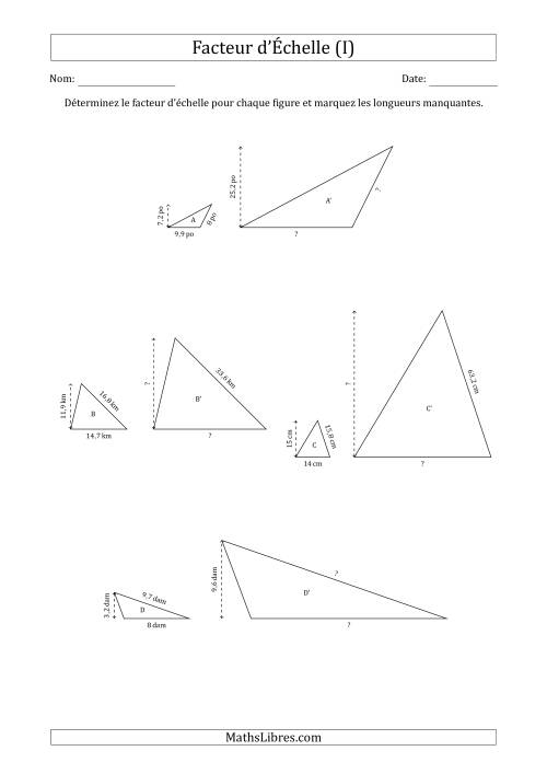 Déterminer les Facteurs d'Échelles des Triangles et Déterminer les Longeurs Manquantes (Facteur d'Échelle à un Intervalle de 0,5) (I)